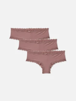 Culotte|Primark Lot De 3 Shortys Bordés De Dentelle Moka