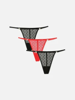 Culotte|Primark Lot De 3 Strings à Motif Monogramme Noir