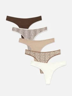 Culotte|Primark Lot De 5 Strings à Motifs Pour Tous Les Jours Marron