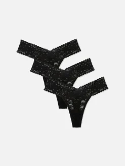 Culotte|Primark Lot De 3 Strings Bandeau En Dentelle Essential Noir