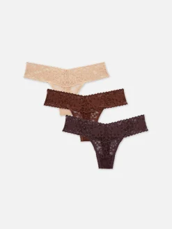 Culotte|Primark Lot De 3 Strings Bandeau En Dentelle Florale Naturel