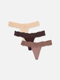 Culotte|Primark Lot De 3 Strings Bandeau En Dentelle Moka