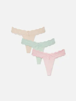 Culotte|Primark Lot De 3 Strings Bandeau En Dentelle Rose clair