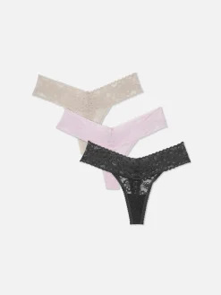 Culotte|Primark Lot De 3 Strings Bandeau En Dentelle Florale Anthracite