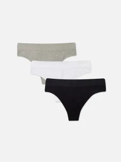 Culotte|Primark Lot De 3 Strings Côtelés Sans Couture Noir/Blanc