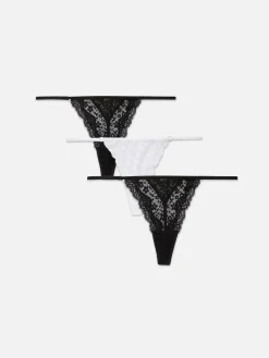 Culotte|Primark Lot De 3 Strings En Dentelle Essential Noir/Blanc