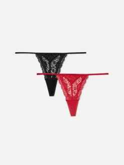 Culotte|Primark Lot De 3 Strings En Dentelle Rouge foncé