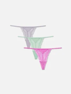 Culotte|Primark Lot De 3 Strings En Dentelle Rose vif