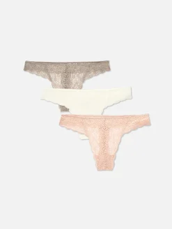 Culotte|Primark Lot De 3 Strings En Dentelle Étain