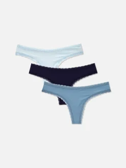 Culotte|Primark Lot De 3 Strings En Microfibre Et En Dentelle Bleu