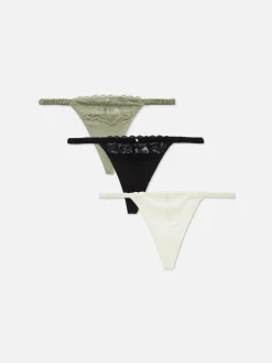 Culotte|Primark Lot De 3 Strings Froncés à Finitions En Dentelle Vert foncé