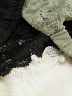 Culotte|Primark Lot De 3 Strings Froncés à Finitions En Dentelle Vert foncé