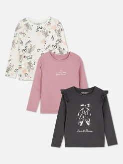 Hauts Et T-Shirts|Primark Lot De 3 T-shirts à Manches Longues Et à Motif Ballet Anthracite