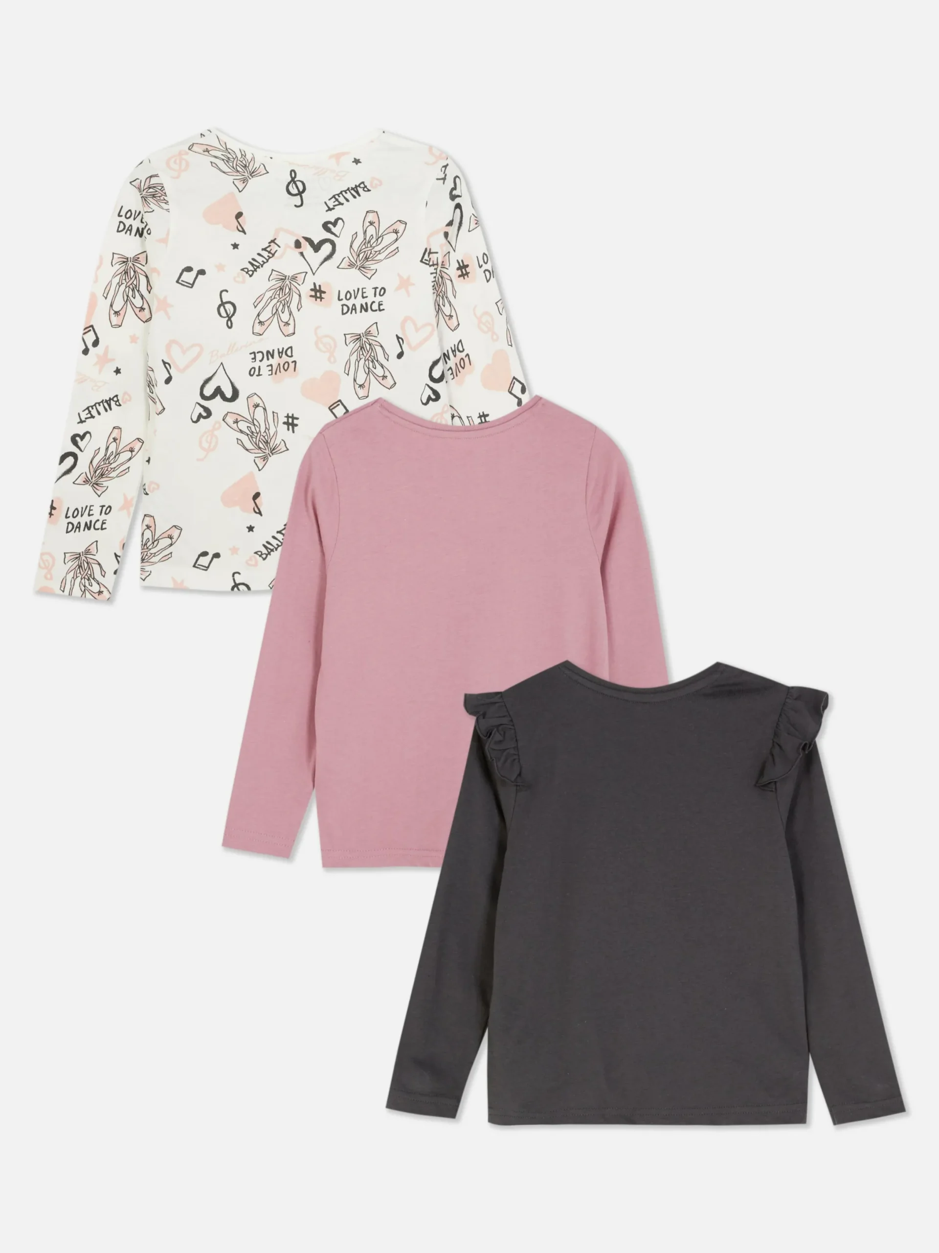 Hauts Et T-Shirts|Primark Lot De 3 T-shirts à Manches Longues Et à Motif Ballet Anthracite