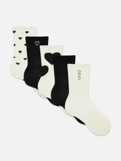 Chaussettes|Primark Lot De 5 paires De Chaussettes à Motif Cœur Noir/Blanc