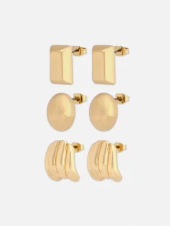 Bijoux|Primark Lot De 3 paires De Clous D'oreilles Sculpturaux Jaune
