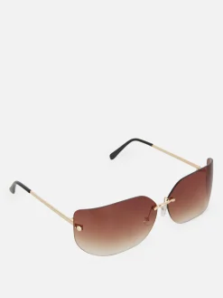 Lunettes De Soleil|Primark Lunettes De Soleil Incurvées Sans Monture Rita Ora Marron