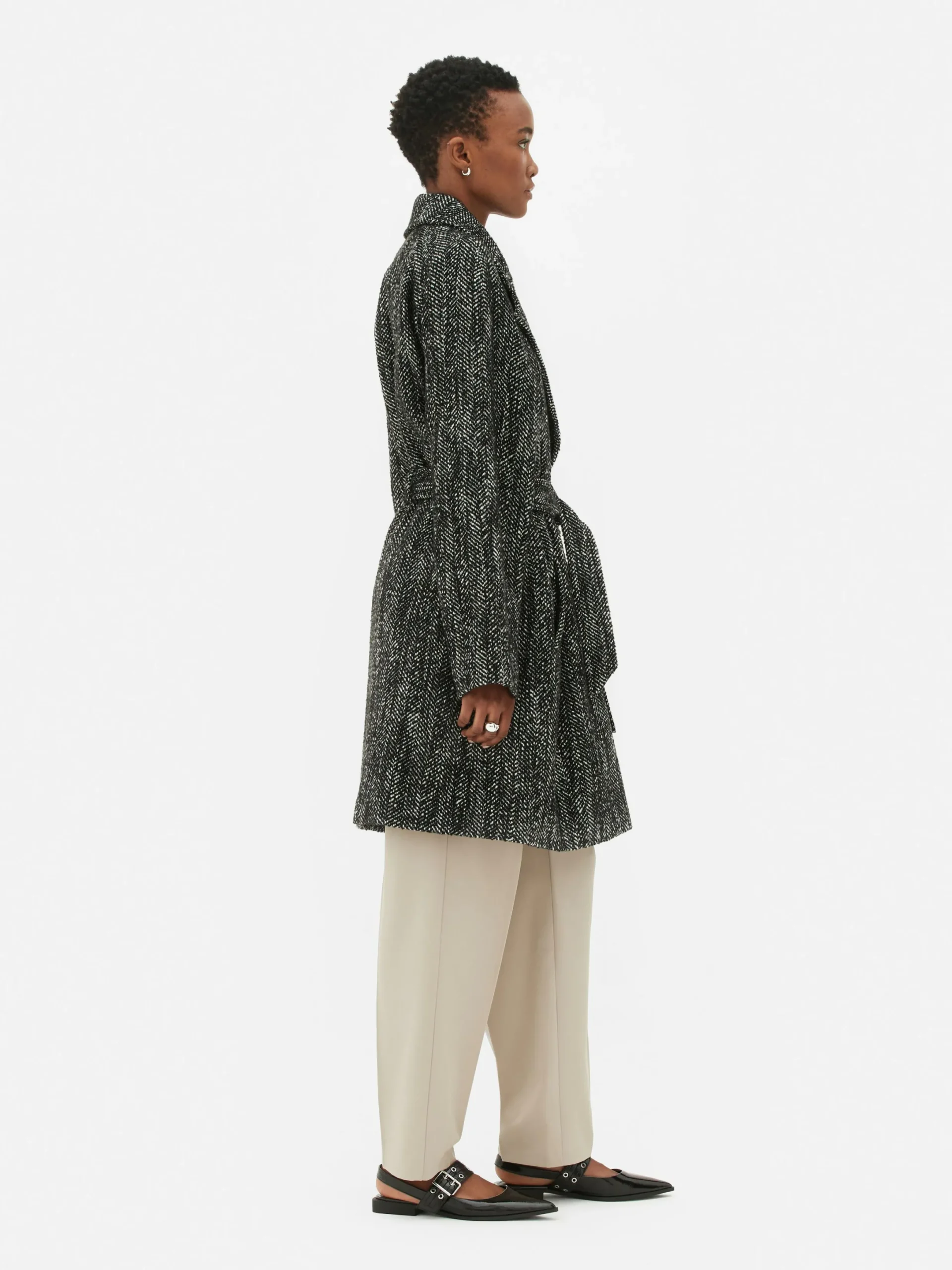 Manteaux Et Vestes|Primark Manteau à Chevrons Avec Ceinture Noir/Blanc