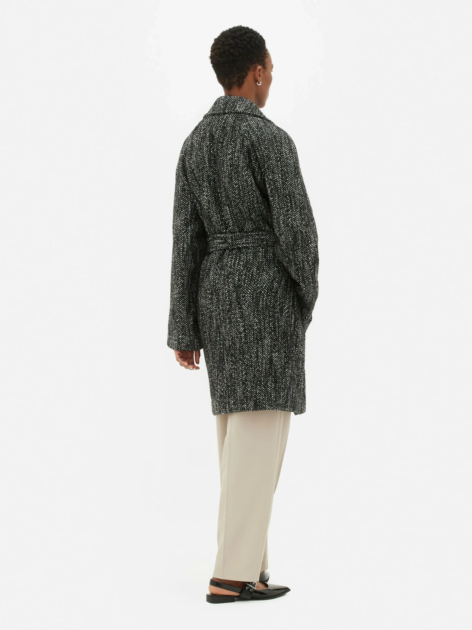 Manteaux Et Vestes|Primark Manteau à Chevrons Avec Ceinture Noir/Blanc