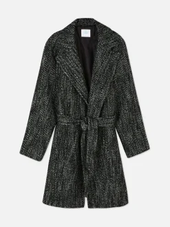 Manteaux Et Vestes|Primark Manteau à Chevrons Avec Ceinture Noir/Blanc