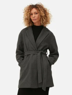 Manteaux Et Vestes|Primark Manteau Cache-cœur à Ceinture Anthracite