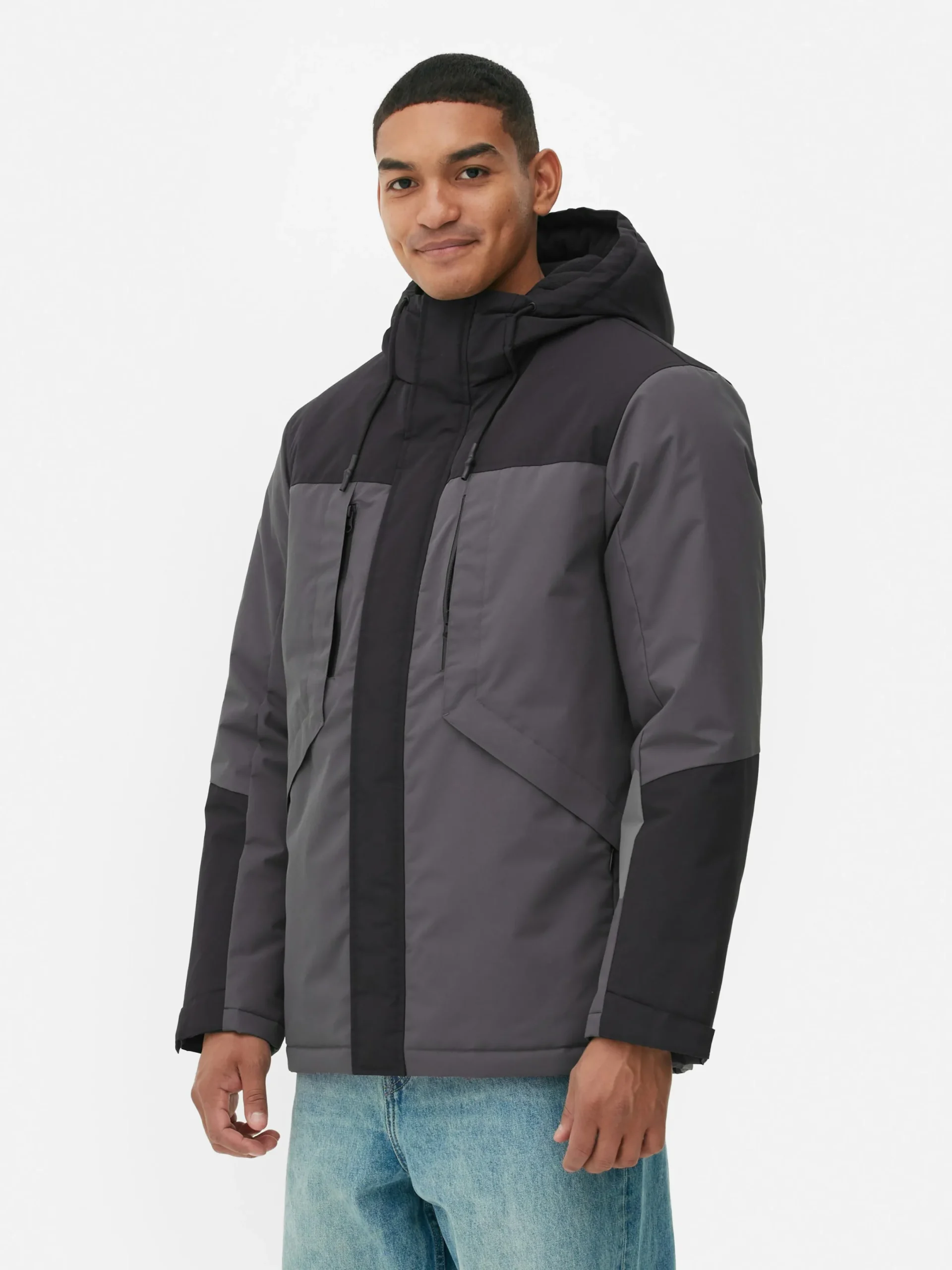 Manteaux Et Vestes|Primark Manteau Court Color Block Anthracite