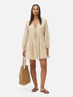 Robes|Primark Mini Robe à Smocks Nouée Sur Le Devant Crème