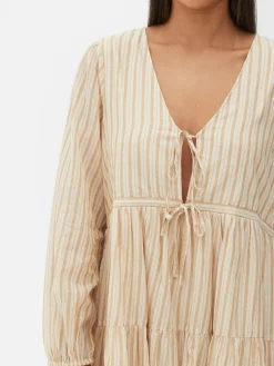 Robes|Primark Mini Robe à Smocks Nouée Sur Le Devant Crème