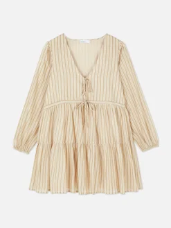 Robes|Primark Mini Robe à Smocks Nouée Sur Le Devant Crème
