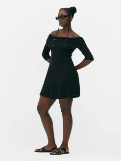Robes|Primark Mini Robe Patineuse à Encolure Bateau Repliée Noir