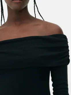 Robes|Primark Mini Robe Patineuse à Encolure Bateau Repliée Noir