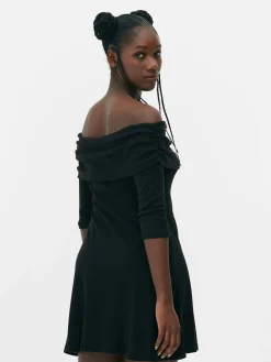 Robes|Primark Mini Robe Patineuse à Encolure Bateau Repliée Noir