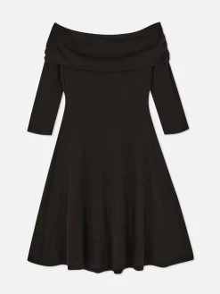 Robes|Primark Mini Robe Patineuse à Encolure Bateau Repliée Noir
