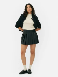 Jupes|Primark Mini-jupe Plissée En Simili Cuir Noir