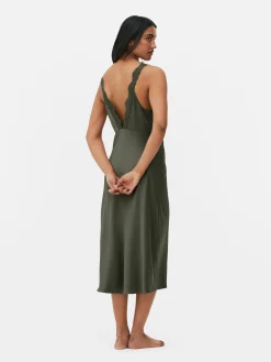 Combinaisons Et Caracos|Primark Nuisette Mi-longue En Satin à Finitions En Dentelle Kaki