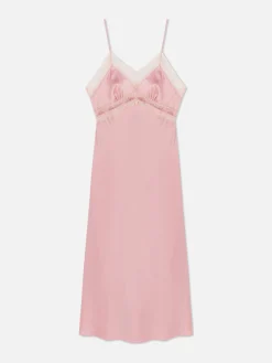 Combinaisons Et Caracos|Primark Nuisette Mi-longue En Satin à Finitions En Dentelle Rose