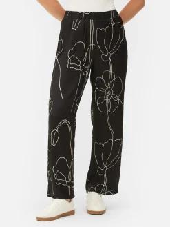 Pantalons Et Leggings|Primark Pantalon à Fleurs En Satin à Coordonner Noir/Blanc