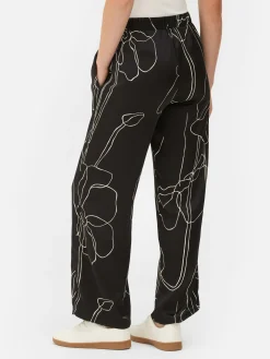 Pantalons Et Leggings|Primark Pantalon à Fleurs En Satin à Coordonner Noir/Blanc