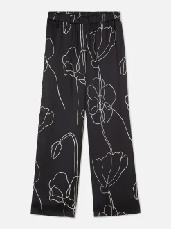 Pantalons Et Leggings|Primark Pantalon à Fleurs En Satin à Coordonner Noir/Blanc