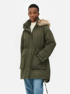 Manteaux Et Vestes|Primark Parka à Capuche En Fausse Fourrure Kaki