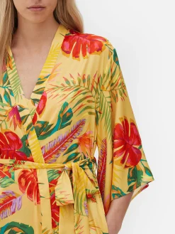 Peignoirs|Primark Peignoir En Satin à Imprimé Floral Tropical Jaune