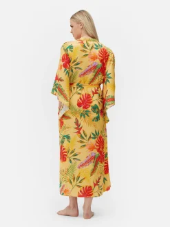 Peignoirs|Primark Peignoir En Satin à Imprimé Floral Tropical Jaune