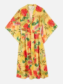 Peignoirs|Primark Peignoir En Satin à Imprimé Floral Tropical Jaune