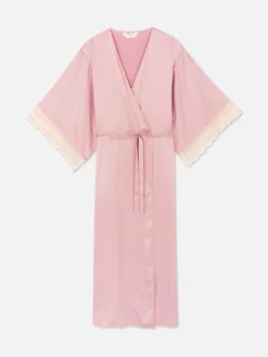 Peignoirs|Primark Peignoir En Satin Avec Finitions En Dentelle Rose