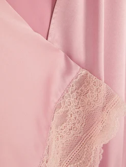 Peignoirs|Primark Peignoir En Satin Avec Finitions En Dentelle Rose