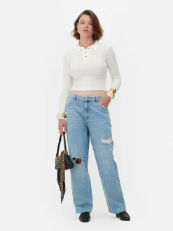 Hauts Et T-Shirts|Primark Polo Côtelé à Manches Longues Rita Ora Ivoire