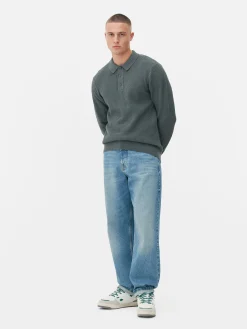 Pulls Et Gilets|Primark Polo Texturé à Manches Longues Vert foncé