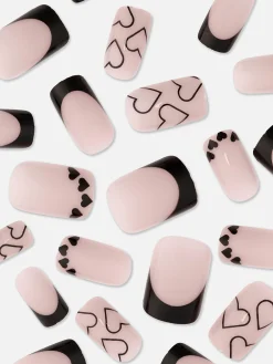 Faux Ongles|Primark PS... Faux Ongles Carrés Brillants Avec Cœurs Noir