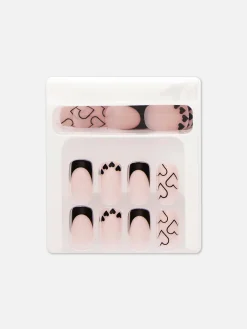 Faux Ongles|Primark PS... Faux Ongles Carrés Brillants Avec Cœurs Noir