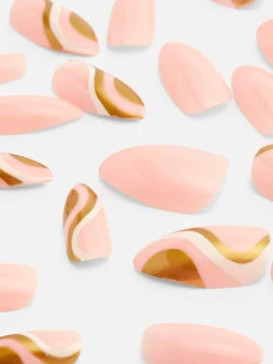 Faux Ongles|Primark PS... Faux Ongles Pointus Brillants Tourbillon Doré